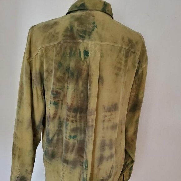 Painted Tommy bahama long silk shirt brown green blue gray khaki tie dyed large